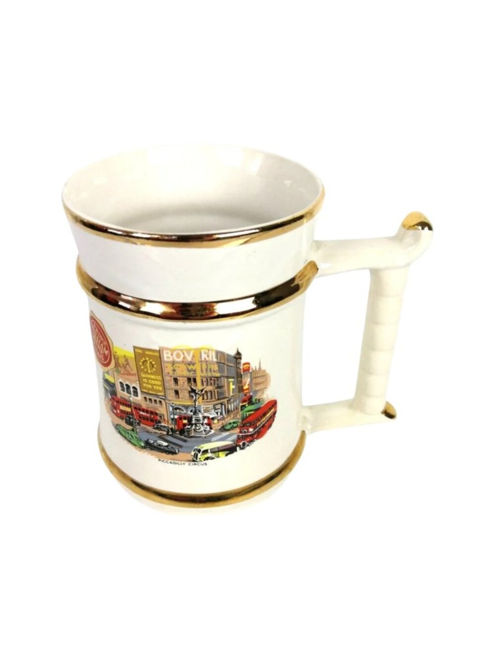 Prince William Picadilly Circus Mug Tankard 6 in 22K GOLD Rim Vintage MidCentury